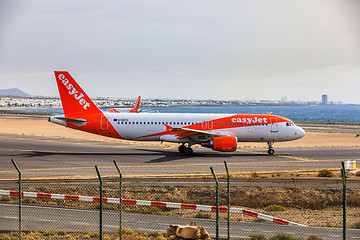 Image showing ARECIFE, SPAIN - APRIL, 15 2017: AirBus A320 - 200 of easyjet re