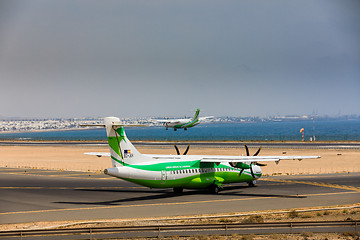 Image showing ARECIFE, SPAIN - APRIL, 16 2017: ATR 72 of Binter with the regis