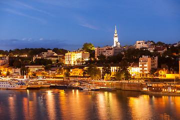 Image showing Belgrade waterfront with St Michael\'s Cathedral