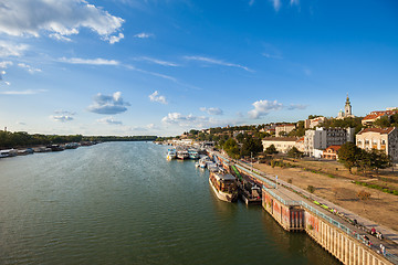 Image showing River boats and barges (Splavs), Sava, Belgrade