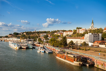 Image showing River boats and barges (Splavs), Sava, Belgrade