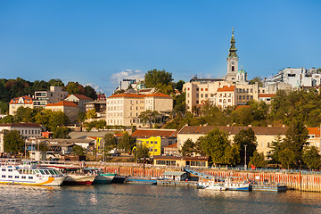 Image showing Belgrade waterfront with St Michael\'s Cathedral