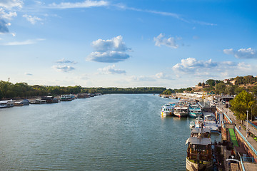 Image showing River boats and barges (Splavs), Sava, Belgrade