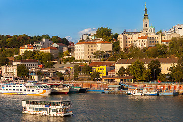 Image showing Tour boat on the Sava, Belgrade waterfront