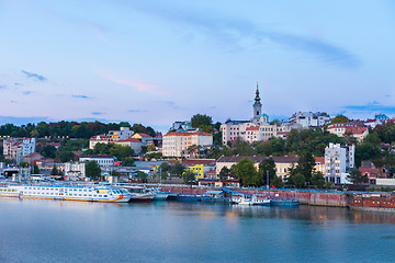 Image showing Belgrade waterfront with St Michael\'s Cathedral