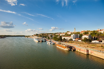 Image showing River boats and barges (Splavs), Sava, Belgrade