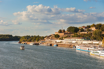 Image showing River boats and barges (Splavs), Sava, Belgrade