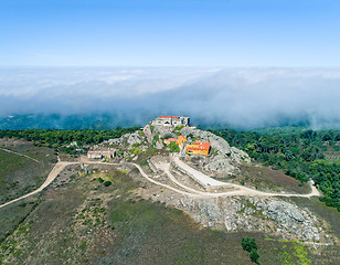 Image showing Aerial View High Fog Near Santuario da Peninha