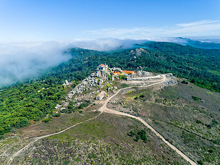 Image showing Aerial View High Fog Near Santuario da Peninha