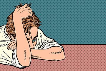 Image showing man lies on the table, thinking, depression and fatigue