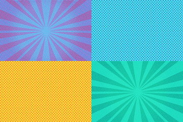 Image showing Collection of colored pop art retro backgrounds with halftones