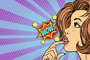 Image showing wow woman thinks Pop art retro