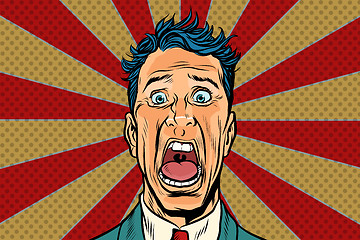 Image showing pop art man screams in horror, panic face