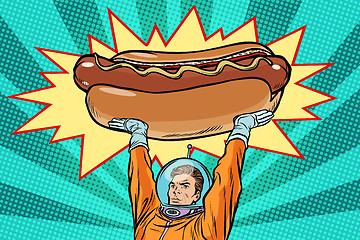 Image showing Cosmonaut and hot dog fast food