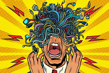 Image showing panic people wire adapter cables pop art background