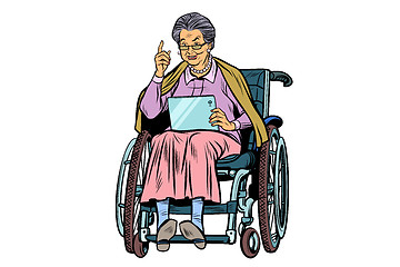 Image showing Caucasian elderly woman disabled person in a wheelchair