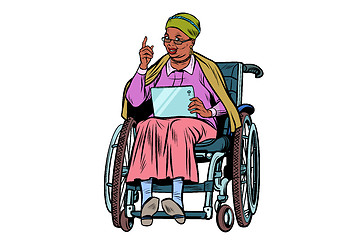 Image showing African elderly woman disabled person in a wheelchair, isolate o