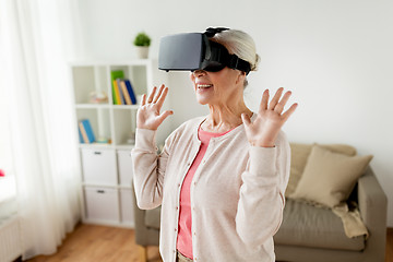 Image showing old woman in virtual reality headset or 3d glasses