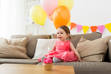 Image showing happy baby girl on birthday party at home