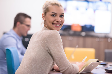 Image showing Startup Business Team At A Meeting at modern office building