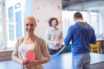 Image showing startup business team playing ping pong tennis