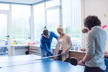 Image showing startup business team playing ping pong tennis