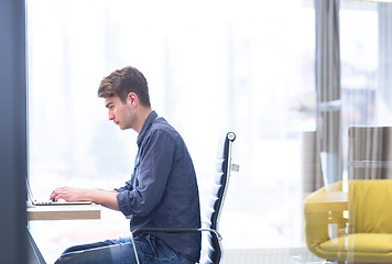 Image showing businessman working using a laptop in startup office