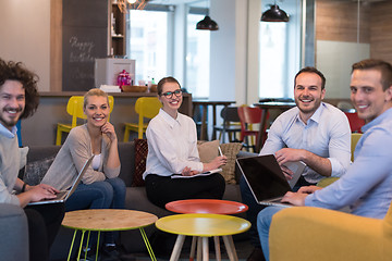 Image showing Startup Business Team At A Meeting at modern office building