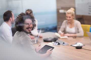 Image showing Startup Business Team At A Meeting at modern office building