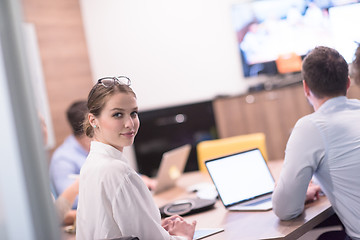 Image showing Startup Business Team At A Meeting at modern office building