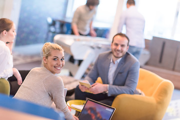 Image showing Startup Business Team At A Meeting at modern office building