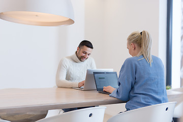 Image showing Startup Business Team At A Meeting at modern office building