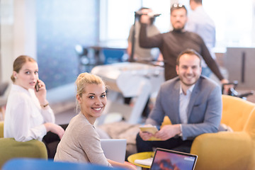 Image showing Startup Business Team At A Meeting at modern office building