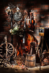 Image showing Still Life With Old Camera And Musical Instruments 