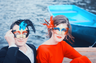 Image showing Beautiful Couple In Masquerade Masks