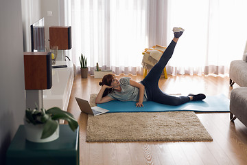 Image showing Doing exercise at home