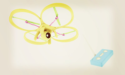 Image showing Drone with remote controller. Vintage style.
