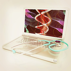 Image showing silver laptop diagnosis with stethoscope. 3D illustration. Vinta