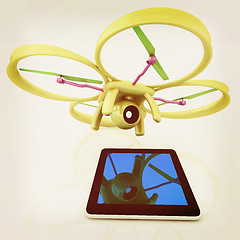 Image showing Drone with tablet pc. Vintage style.