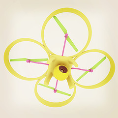 Image showing Drone, quadrocopter, with photo camera flying. 3d render. Vintag