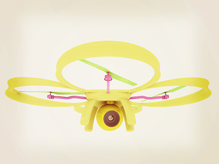 Image showing Drone, quadrocopter, with photo camera flying. 3d render. Vintag