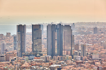 Image showing Urban landscape of European side of Istanbul and Bosphorus Strait on a horizon. Modern part of city with business towers of international corporations, skyscrapers and shopping malls of the city. Shoo