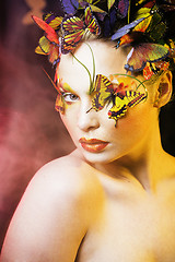 Image showing woman with summer creative make up like fairy butterfly closeup 
