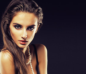 Image showing beauty young  woman with jewellery close up, luxury portrait of rich real girl, party makeup