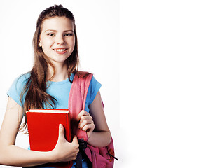 Image showing young cute teenage girl posing cheerful against white background