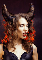 Image showing bright mysterious woman with horn hair, halloween celebration