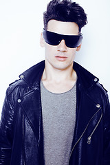 Image showing young handsome modern man in sunglasses like robot, lifestyle fashion style people concept