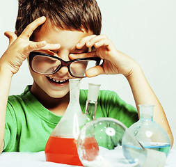 Image showing little cute boy with medicine glass isolated