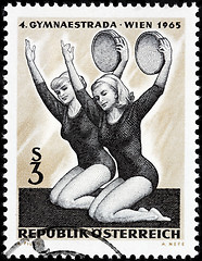 Image showing Gymnasts with tambourine stamp