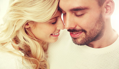 Image showing close up of happy couple faces with closed eyes